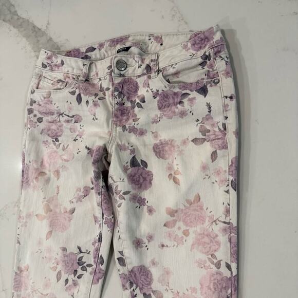Vintage Y2K American Eagle Floral Boho Skinny Denim Jeans Women's 8 Long Cream - Picture 3 of 8